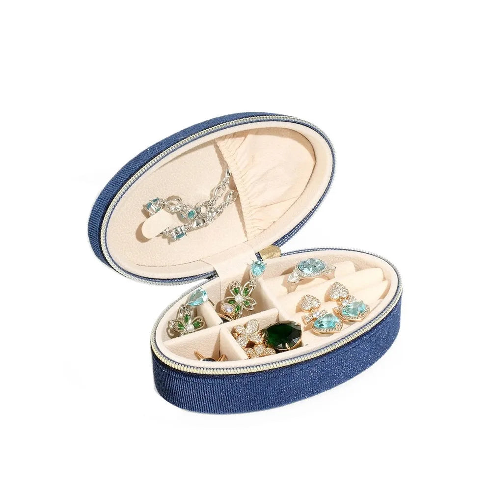 Vintage Velvet Oval Jewelry Box