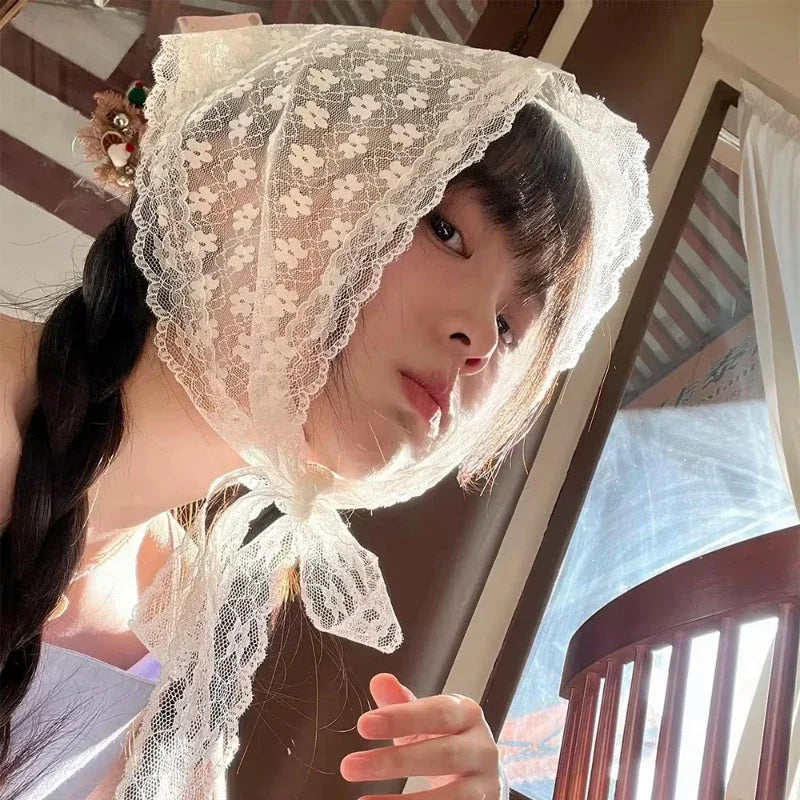 Elegant Lace Flower Head Scarf