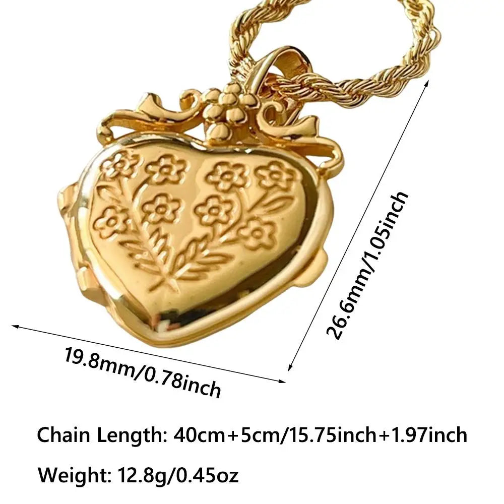 Vintage Gold Heart Locket Necklace Heart Shaped Locket Pendants Openable Photo Frame Charm Necklace For Women Men Jewelry Gift