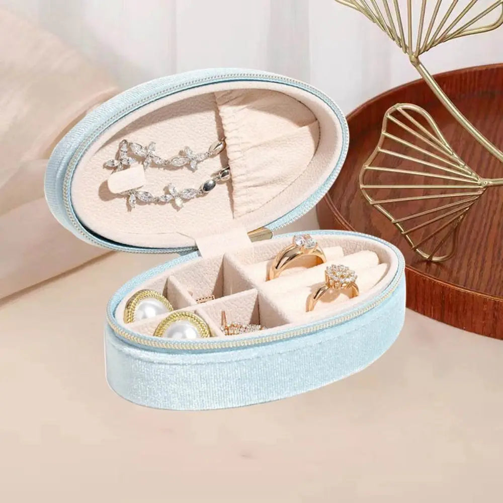 Vintage Velvet Oval Jewelry Box