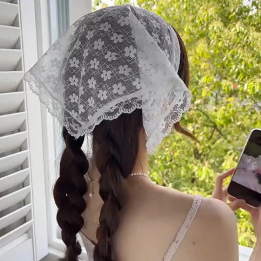 Elegant Lace Flower Head Scarf