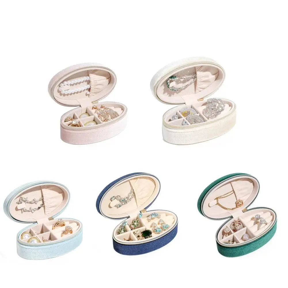 Vintage Velvet Oval Jewelry Box